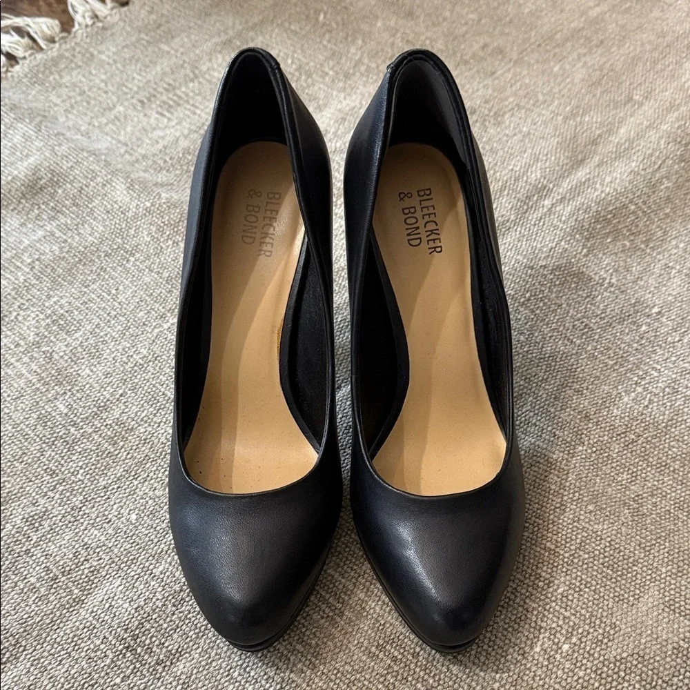BLEEKER AND BOND Celeste Classic Black Leather Heels Pumps Size 8